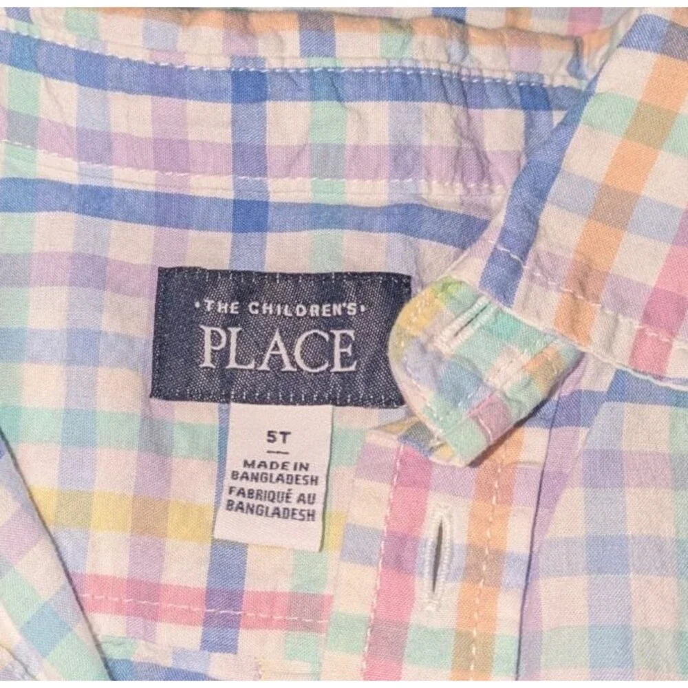 The Children's Place Boys Pastel Plaid Short Sleeve Poplin Button Down Shirt 5T